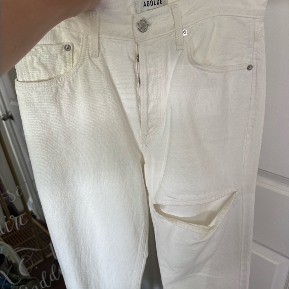 Agolde Cream High-Rise Straight Jeans